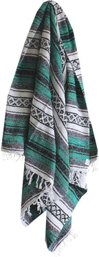 Del Mex Classic Mexican Blanket, Large Authentic Woven Falsa Throw (70"x50"), Artisan Southwest Décor for Beach, Yoga, Outdoors (Teal)