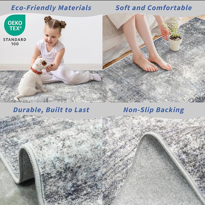2x6 Non-Slip Washable Kitchen Runner Rug – Modern Coastal Abstract Carpet Runner - Image 6