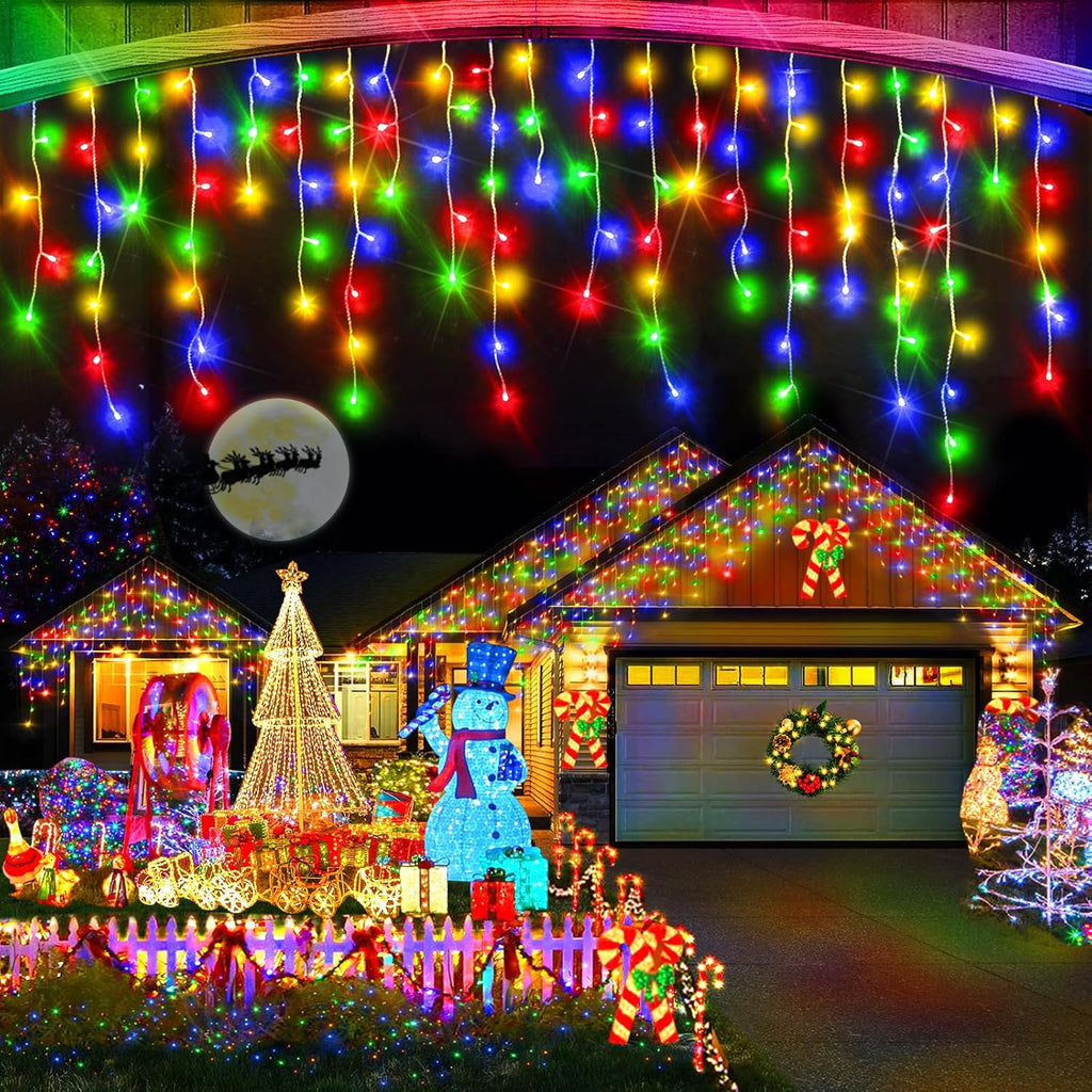 Christmas Lights Outdoor, 49FT 480 LED Ice Lights for Outside, 90 Drops Ice String Lights with 8 Modes, Waterproof Timer & Memory for Outside Decor, Yard, Garden, Eaves, Patio, Party (Multicolor)