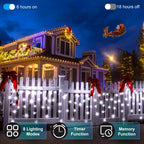 612 LED 60FT Christmas Lights with 136 Drops, 12 Modes Dimmable Cool White Outdoor Hanging Lights with Timer Memory, Waterproof Curtain Lights for Home Bedroom Indoor Tree Window Roof Fence Wedding