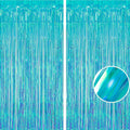 BRAVESHINE Party Decorations Iridescent Foil Fringe Backdrop - 2 Packs 3.2 x 6.5 ft Holographic Tinsel Backdrop Party Streamers Curtain for Birthdays Mermaid Sea Frozen Christmas Parties - Clear Blue