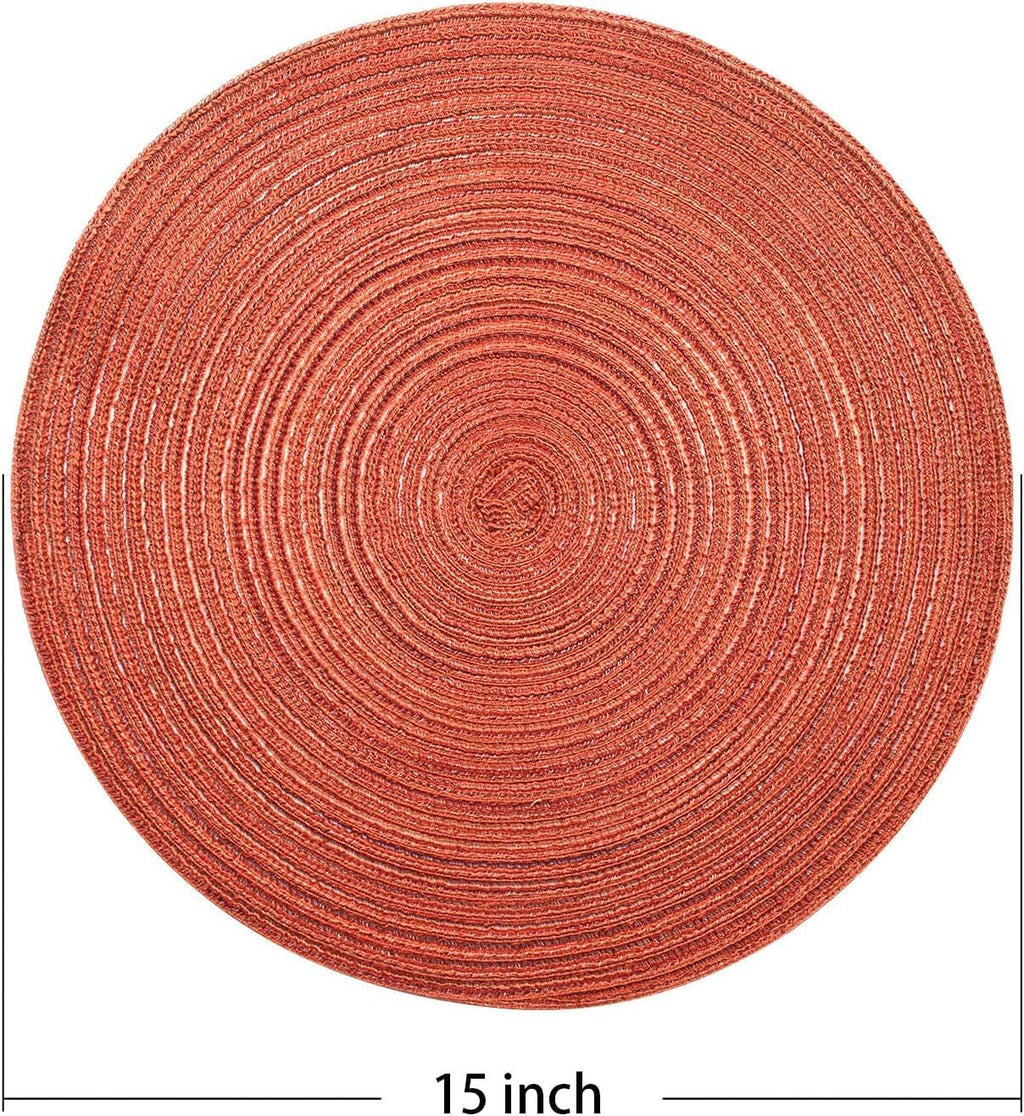 AHHFSMEI Round Braided Placemats Set of 4 Round Table Mats for Dining Tables Natural Woven Heat Resistant Place mats 15 Inch(Orange)