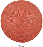 AHHFSMEI Round Braided Placemats Set of 8 Round Table Mats for Dining Tables Natural Woven Heat Resistant Place mats 15 Inch(Orange,8)