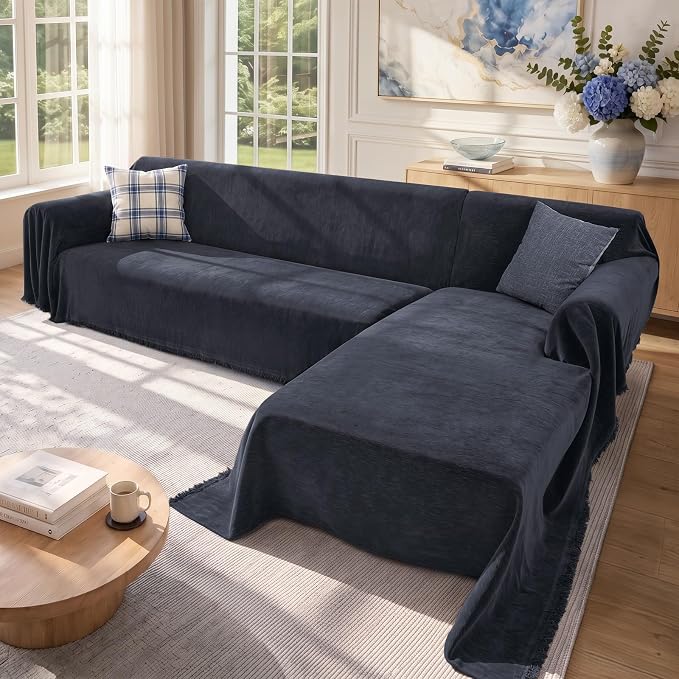 2 Pieces Sectional Couch Covers L Shaped Cover XXXL Navy Blue | Thick Washable by Unknown