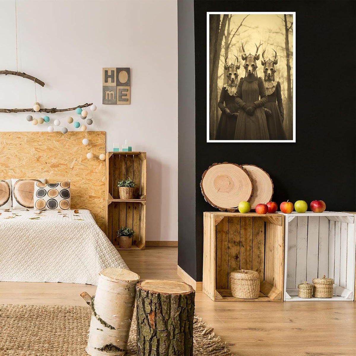 Vintage Horror Skeleton Spooky Three Skull In Occult Forest Posters Canvas Wall Art Poster Gothic Dark Academia Decor Creepy Print Retro Halloween Wall Decor 16X24inch Unframed
