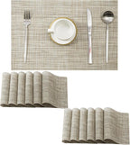 Leetaltree Linen Yellow Placemats Set of 12 - Heat Resistant Non-Slip Place mats for Dining Table, Washable Durable PVC Vinyl Woven Table Mats（Linen Yellow, 12）