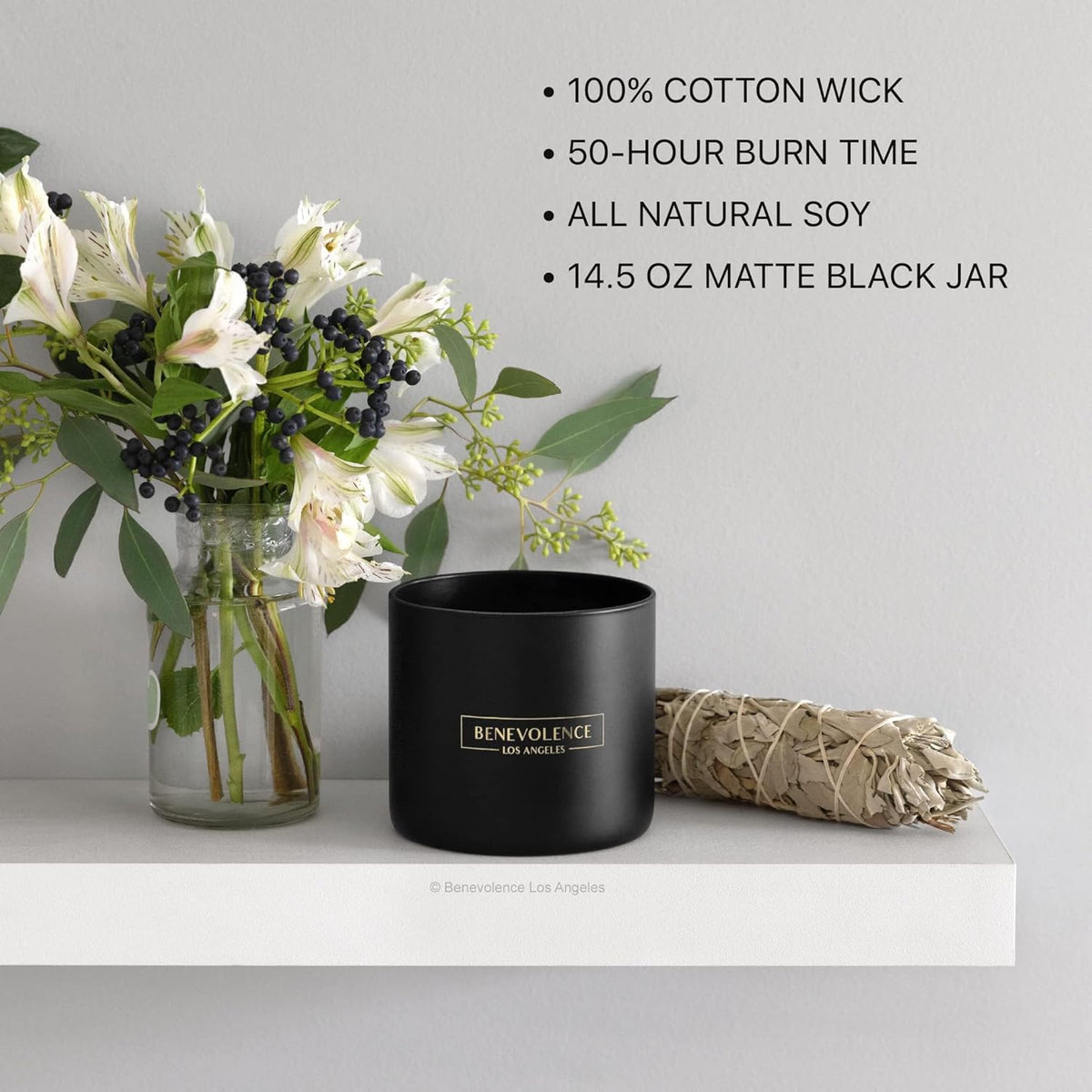 Benevolence LA 3 Wick Candle, Rose & Sandalwood Large Scented Candle | Soy Candles | Gifts for Women and Men | Home Fragrance | Aromatherapy | Bathroom Freshener 14.5 Oz, 45 Hour Burn