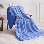 Chunky Knit Throw Blanket, 30''*40'' Knitted Throw Chenille Yarn for Bed Couch, Handmade Light Blue Crochet Big Thick Blanket, Machine Washable Cute Comfy Blanket for Home Decor