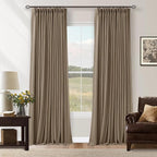 Light Brown 100% Blackout Linen 100 Inch Bedroom Curtains 2 Panels, Latte | by Twodrapes