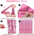 12 Pack Pink Backdrop, 3.28 FT x 7.05 FT Foil Streamers, Metallic Glitter Backdrop Pink Tinsel Fringe Curtains Party Streamers, Pink Birthday Party Decorations Photo Booth Props