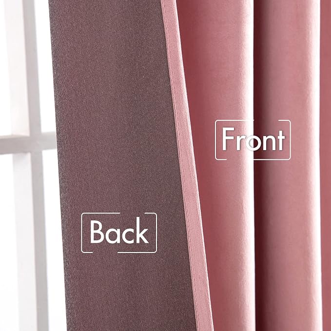 MIULEE Velvet Curtains 52x108 inches 2 Panels Blush Pink Blackout Curtains | - Image 5