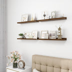 Picture Ledge Shelf, Wood Floating Shelves Set of 4, 24 inch Picture Ledge Shelves, Photo Ledge Nursery Book Shelves Wall Mounted for Living Room Kids' Room Bedroom, Color Walnut