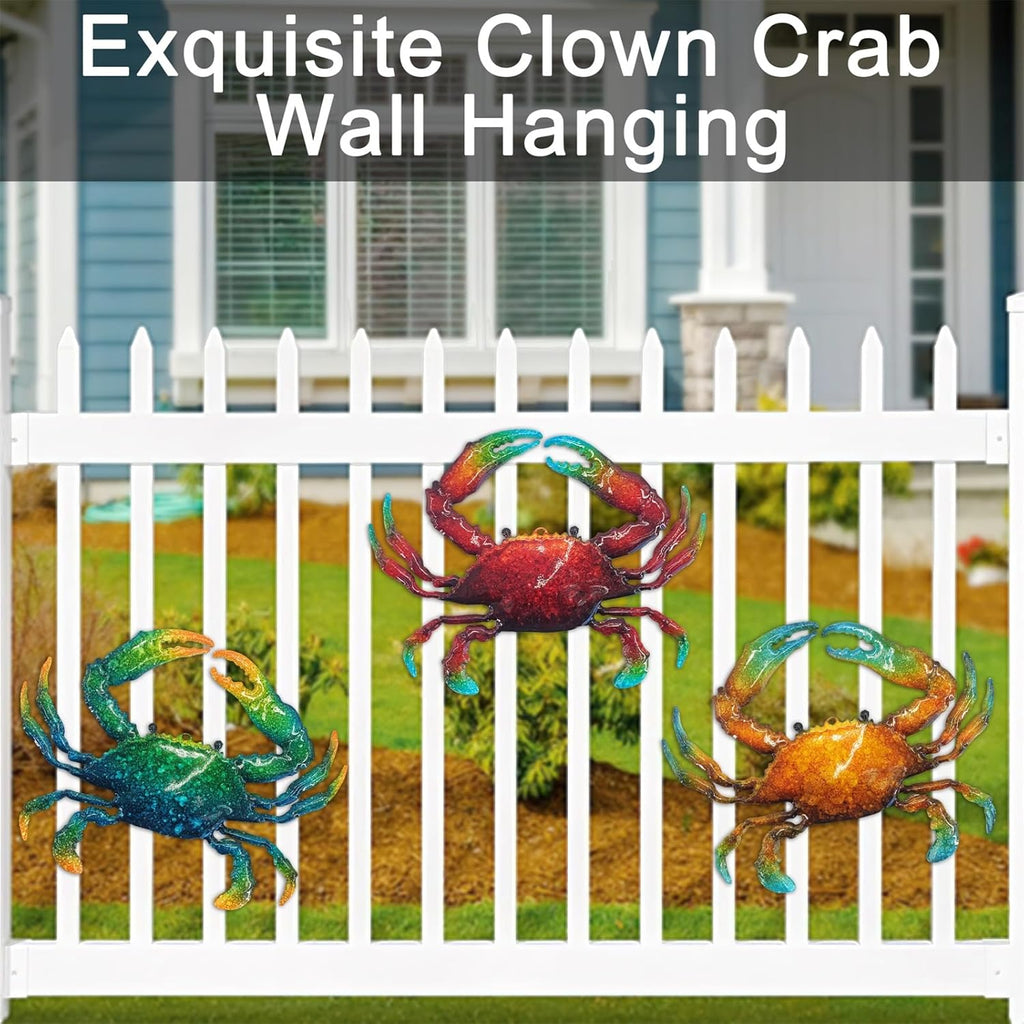 John's Studio Metal Crab Sea Wall Decor Outdoor Garden Hanging Art Sculptures Home Ocean Theme Decorations for Kitchen Bathroom and Pool - 3 PCS