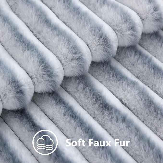 decorUhome Fall Faux Fur Throw Pillow Covers 20x20 Set of 2 Grey White | - Image 3