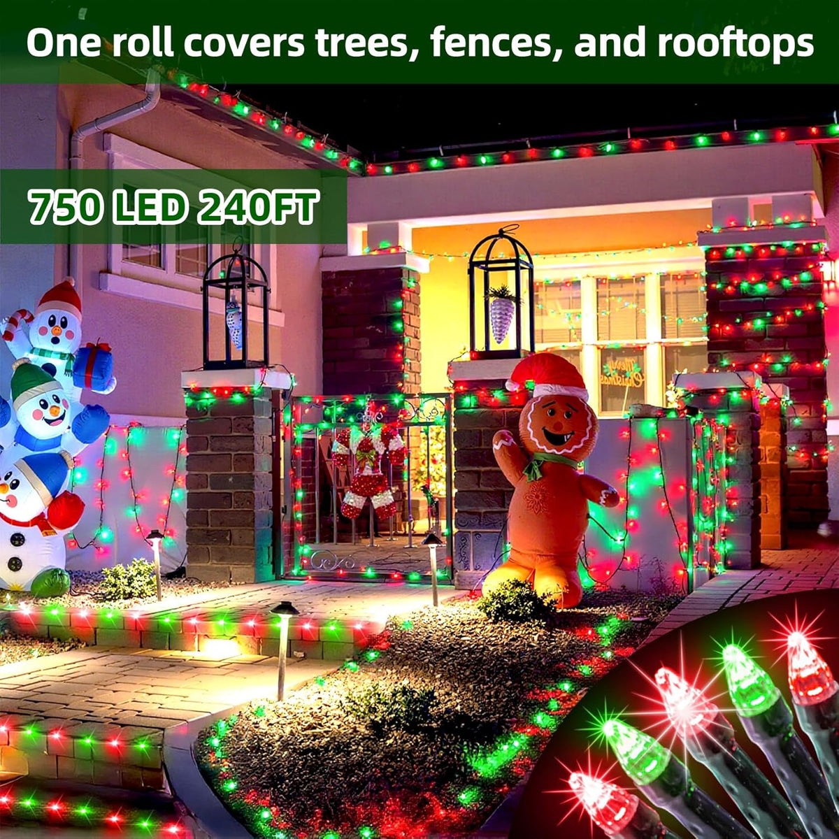 750 LED 240FT Christmas Lights Outdoor,12 Lighting Modes Christmas String Lights with Timer, Dimmable Red & Green LED StringLights Waterproof for Yard Tree Wedding Party Holiday Red & Green