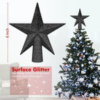 Tree Topper Star, 6" Black Christmas Tree Topper Accessories, Xmas Glitter 3D Bethlehem Star Tree Topper Ornament, Waterproof Holiday Christmas Tree Topper Decor for Home Indoor Outdoor