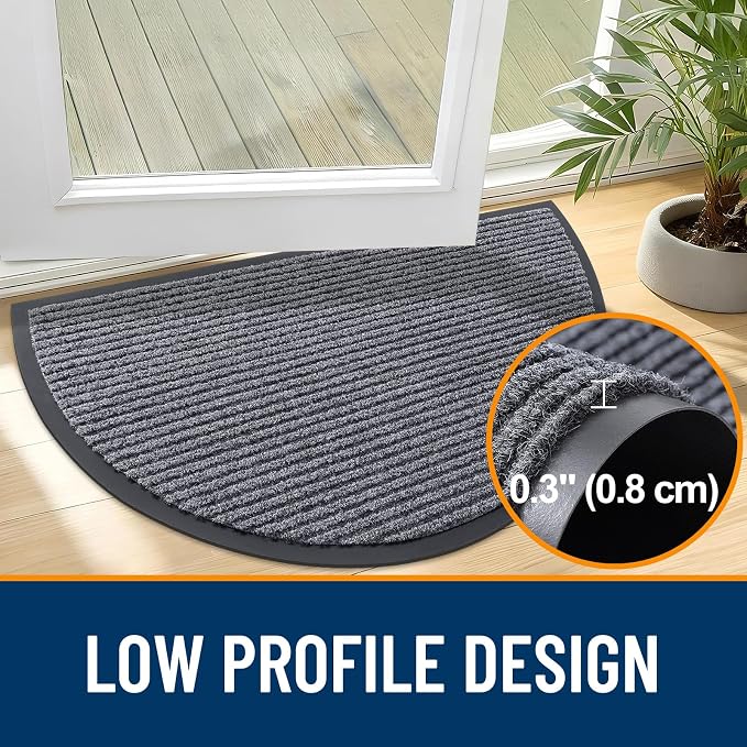 OLANLY Half Circle Front Door Mat 47x34, Waterproof Heavy-Duty Doormat | Grey - Image 4