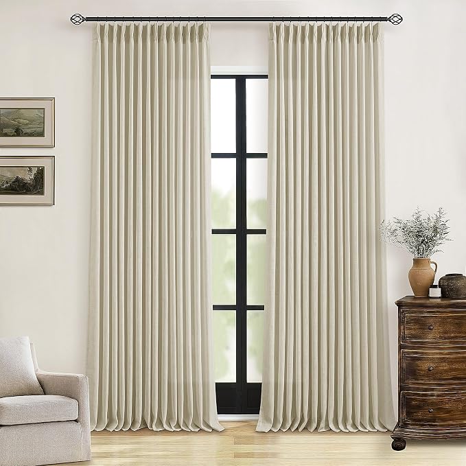 Linen Flax Curtains Pinch Pleated 102 Inch Curtains 2 Panels | Memory Training by Twodrapes