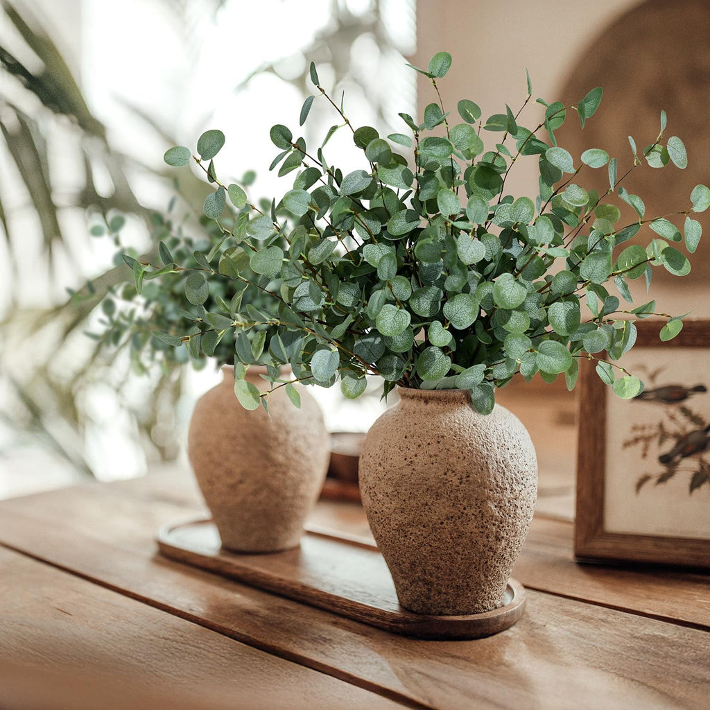 8Pcs Faux Eucalyptus Stems, 27" Artificial Eucalyptus Plants with White Frosted Coating, Fake Eucalyptus Decor Silk Greenery Leaves for Wedding Bouquets Home Decor DIY Floral Arrangements