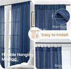 BGment Navy Blue Linen Curtains 84 Inches Long, Semi Sheer Drapes 2 Panels Set - Image 6