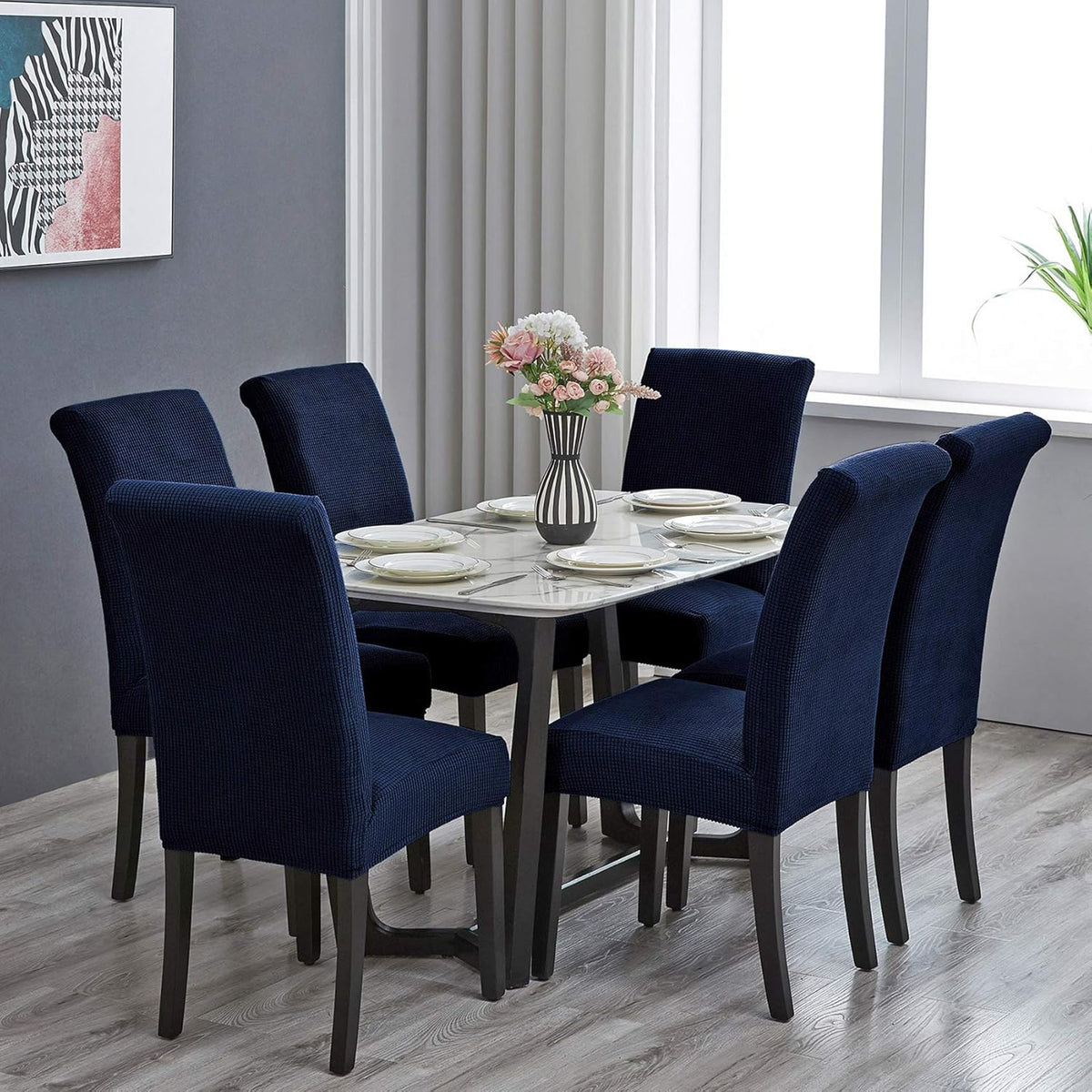 Howhic Stretch Chair Covers for Dining Room Set of 6, Removable Washable Dining Room Chair Covers, Dining Chair Slipcovers Seat Protector, Great Home Decor and Banquet Upholstery (Navy, 6 Pack)