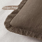 MIULEE Linen Fringe Decorative Euro Pillow Covers Chocolate Brown 22x22 | Set - Image 3