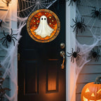 Stained Glass Window Hanging - Halloween Decorations White Ghost Suncatcher for Doors Garden Indoor Spooky Funny Orange Sun Catchers Gothic Decor Horror Gifts for Women Men Friend 15 in
