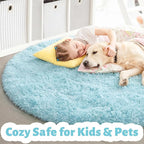 Amdrebio Light Blue Large Shag Plush Round Rug 6Ft - Image 4
