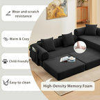 107" Oversized Convertible Sleeper Sofa Bed, Corduroy L Shape Sectional Couch, Folding Sofa Bed with Side Pocket, Modern Cloud Floor Mattress Couch, Modular Sofa for Living Room, Black