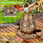Mushroom Solar Bird Feeders for Outdoors Hanging Metal Wild Bird Feeder Garden Lantern with S Hook for Garden Decoration Brown