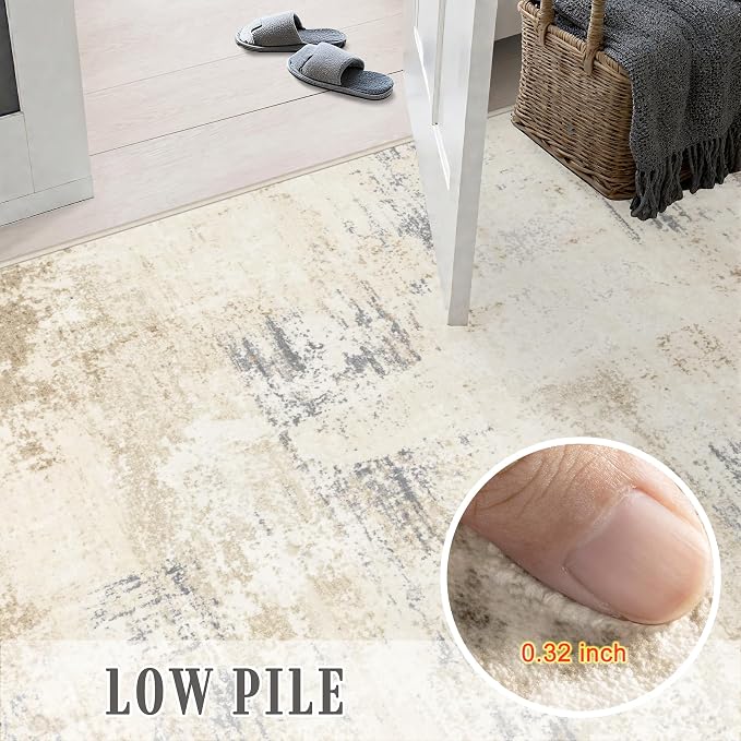 Area Rug Living Room: 4x6 Modern Washable Soft Carpet Beige Brown | - Image 9