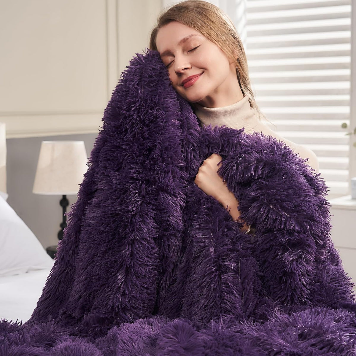 GONAAP Fuzzy Faux Fur Throw Blanket Purple Super Soft Cozy Plush Fuzzy Shaggy Blanket for Couch Sofa Bed (Purple, Throw(50"x60"))