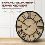 Large Wall Clock for Living Room Decor, Non Ticking Silent, Battery Operated Modern Vintage Wood Oversized Decorative Wall Clock for Bedroom Kitchen Farmhouse Office Decor
