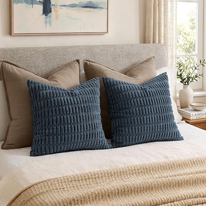 MIULEE Corduroy Decorative Throw Pillow Covers 20x20 Blue Pack of 2 | Soft Boho - Image 5