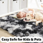 Amdrebio Black White Grey Large Furry Rug 9x12 - Image 7