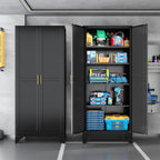 Black Metal Storage Cabinet,75" Steel Cabinets for Home Office, Kitchen Pantry Storage Cabinet with Doors and 5 Adjustable Shelves, Tool Cabinets, for Office, Home, Garage, School