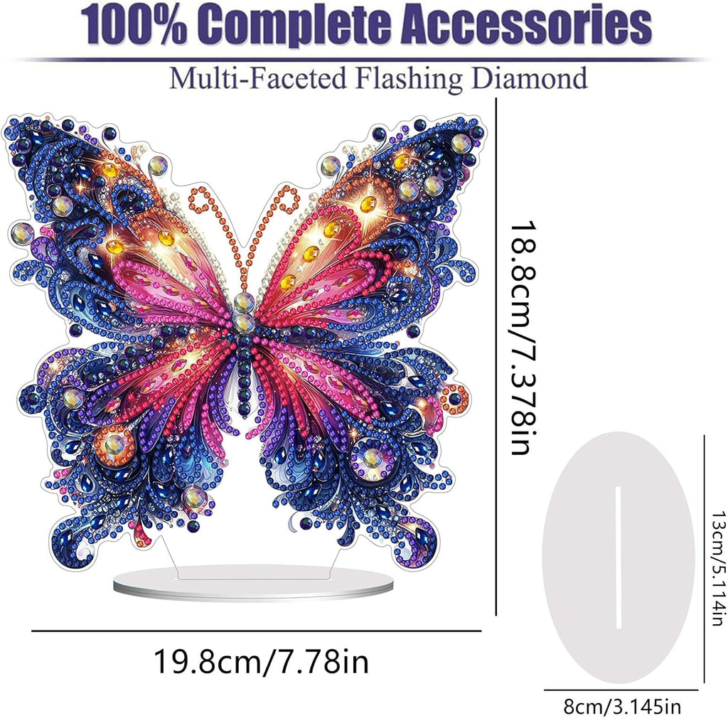 Diamond Painting Kits for Adults Beginners, 5D Full Drill Flowers and Butterfly Crystal Art Desktop Ornament, DIY Single Sided Home Office Desk Decor, Creative Craft Gift Set with Tools