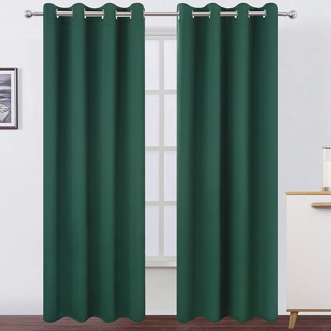 Dark Green Thermal Blackout Curtains/52 x 95 Inch/Set of 2 Panels Room by Lemomo