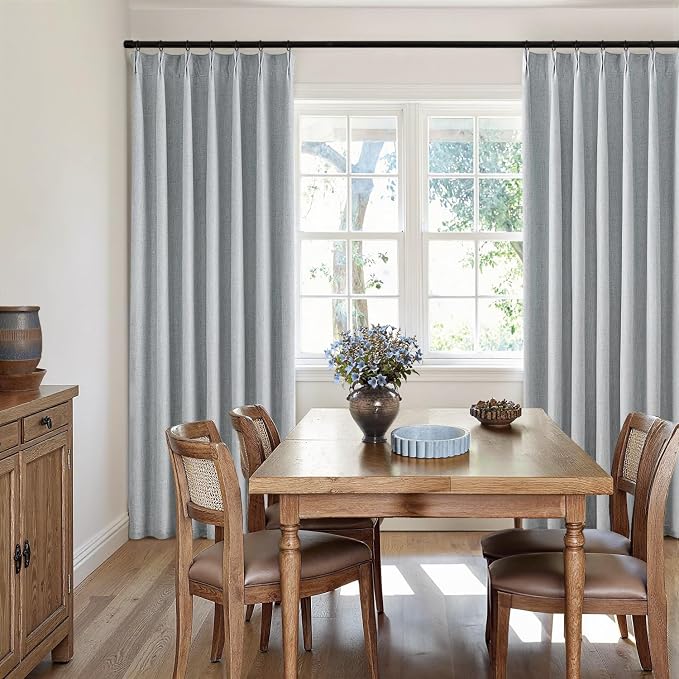 MIULEE Grayish Blue Pinch Pleated 100% Blackout Linen Curtains 40x63 Inches | - Image 7
