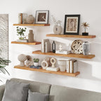 RICHFOCUS Live Edge Elm Floating Shelves - 30" W x 9.3" D Rustic Solid Wood Wall Shelves with Invisible Bracket, Wall-Mounted for Living Room, Bedroom, Kitchen Storage & Display, Set of 2, Natural