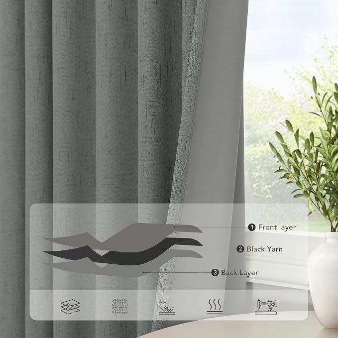 Charcoal Grey Curtains for Bedroom 2 Panel Set 63 Inch Length 100% Blackout - Image 6