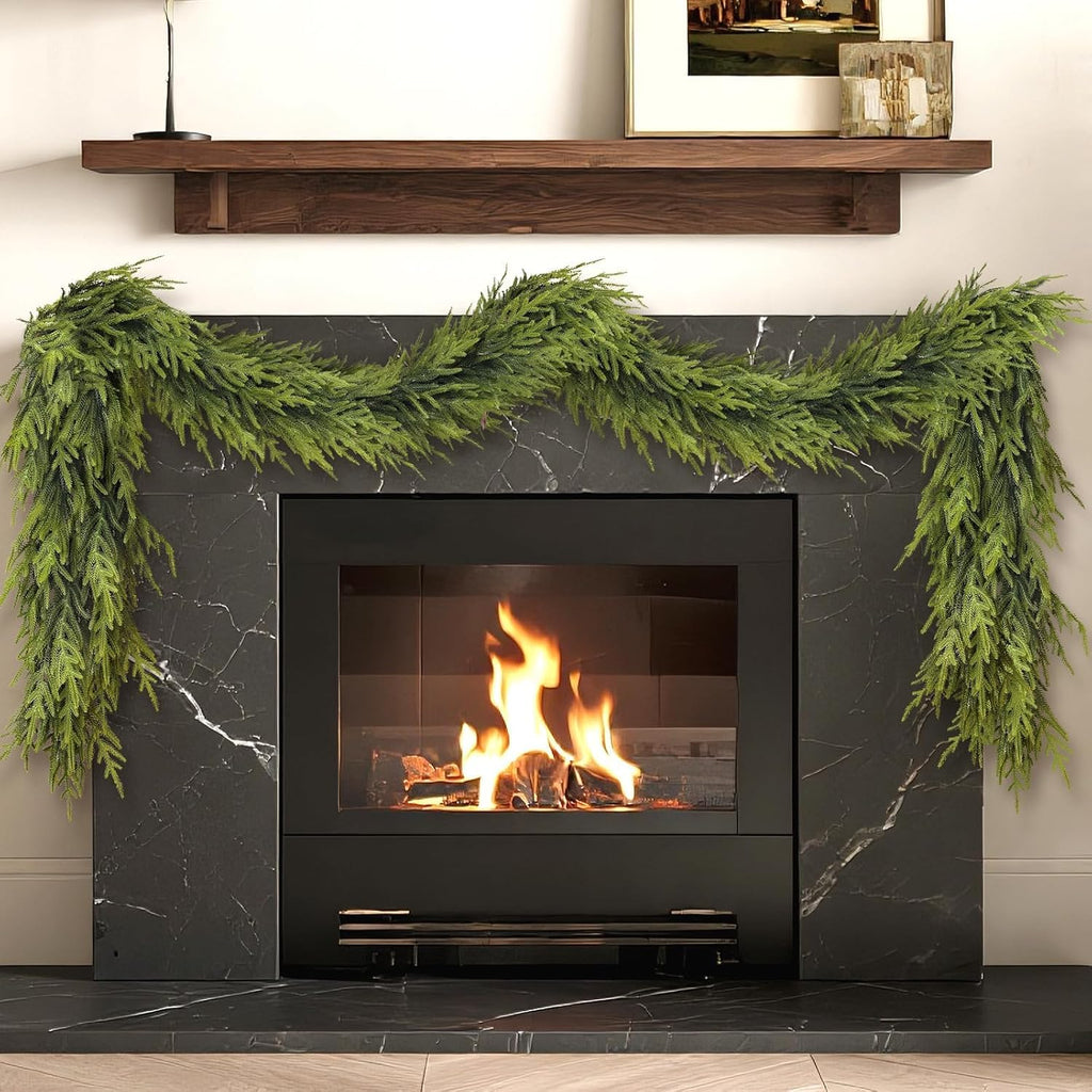 Artificial Norfolk Pine Garland - Faux Christmas Garland Fake Green Garland for Fireplace,Table, Stairs, Mantle, Window,Indoor Outdoor,Home,Holiday Decor (1 PCS,9 FT)