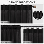 Vintage Black Linen Curtains 84 Inch Length 2 Panels Set - Image 2