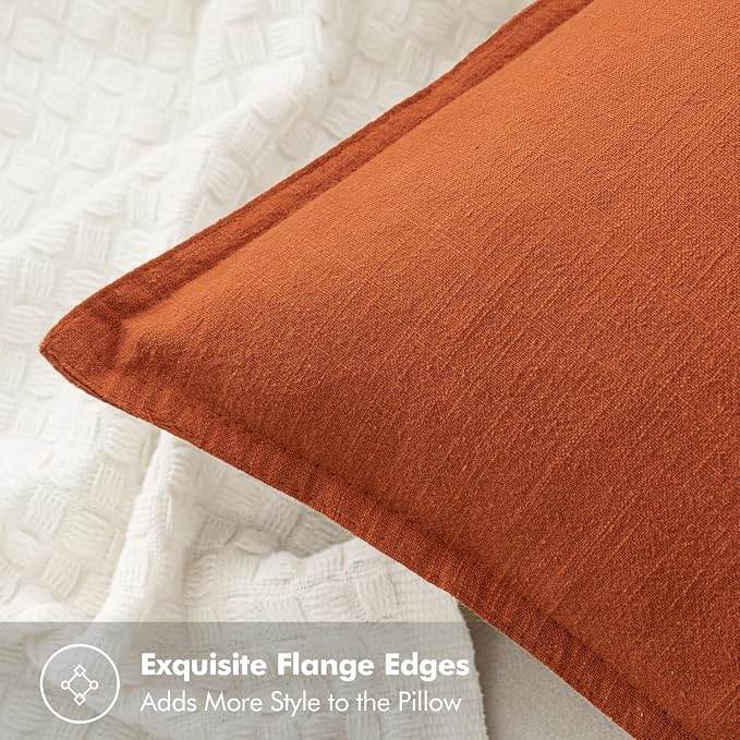 MIULEE Decorative Linen Euro Sham Pillow Covers 24x24 Burnt Orange | Boho - Image 2