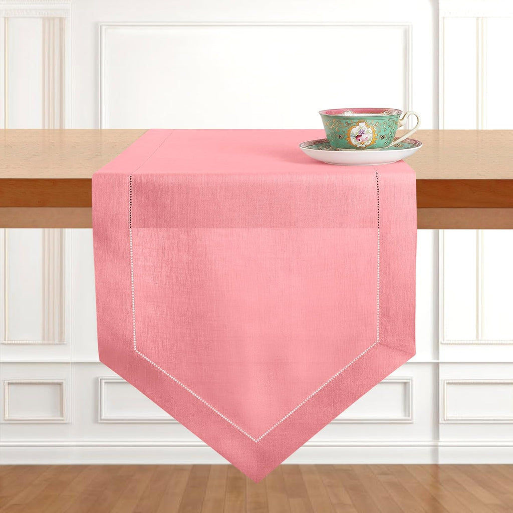 D'Moksha Homes Dusty Pink Linen Table Runner 72 Inches Long - 100% Pure Linen Diamond Table Runner 14 x 72 Inch for Dining, Fall and Halloween - Machine Washable