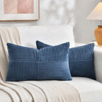 Fancy Homi 2 Packs Dusty Blue Lumbar Decorative Throw Pillow Covers 12x20 Inch for Couch Bed Sofa, Rustic Farmhouse Boho Home Decor, Soft Striped Corduroy Rectangle Accent Cushion Case 30x50 cm