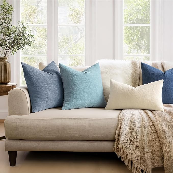 MIULEE Smoke Blue Chenille Couch Lumbar Throw Pillow Covers, 12x20 | Set of 2 - Image 3
