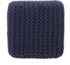 REDEARTH Square Hand Knitted Pouf - Foot Stool Ottoman Coffee Table - Cotton Cord Boho Pouffe - Poof Accent Footrest for Living Room - Bedroom - Library (16" x 16" x 16") - Navy Blue