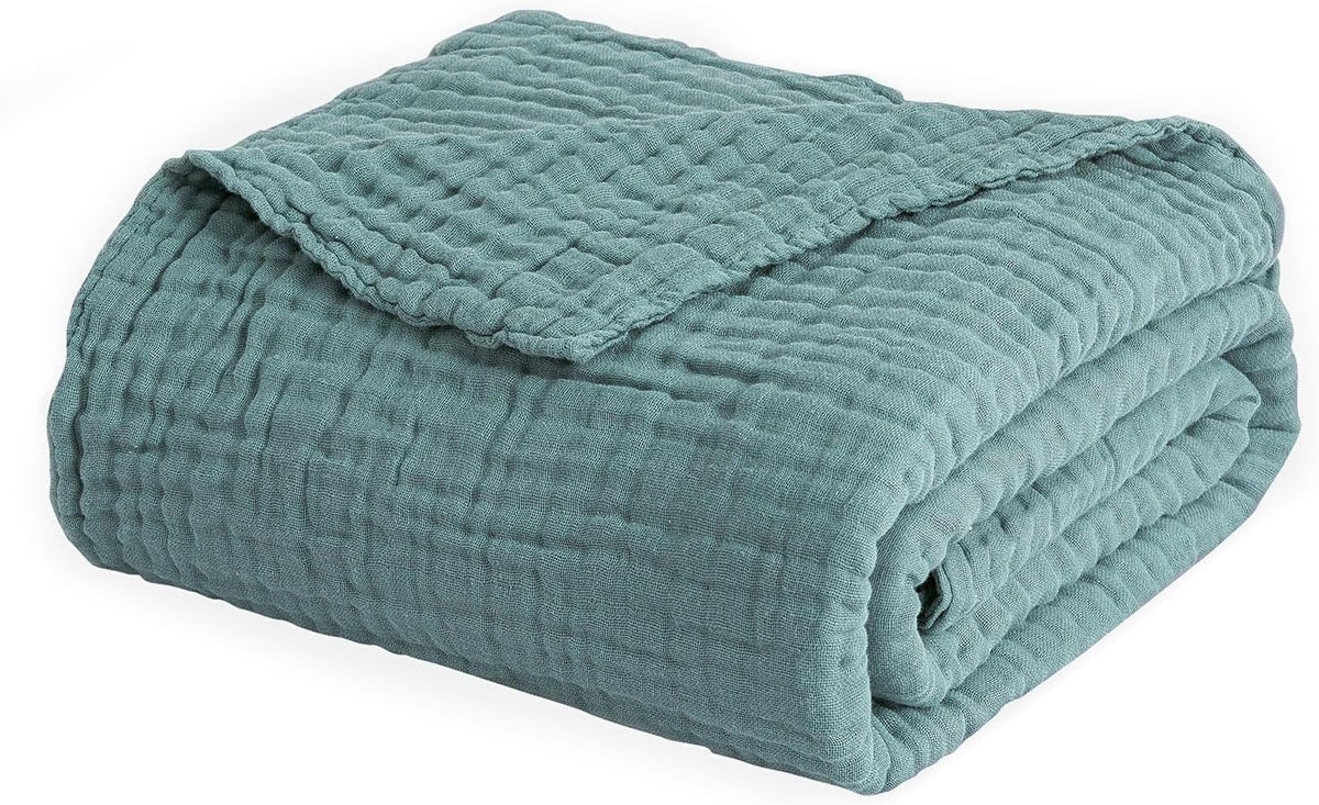 EMME Cotton Throw Blanket for Couch Soft Muslin Blankets 50"x60" Lightweight Breathable Blanket All Season Gauze Blanket, Teal