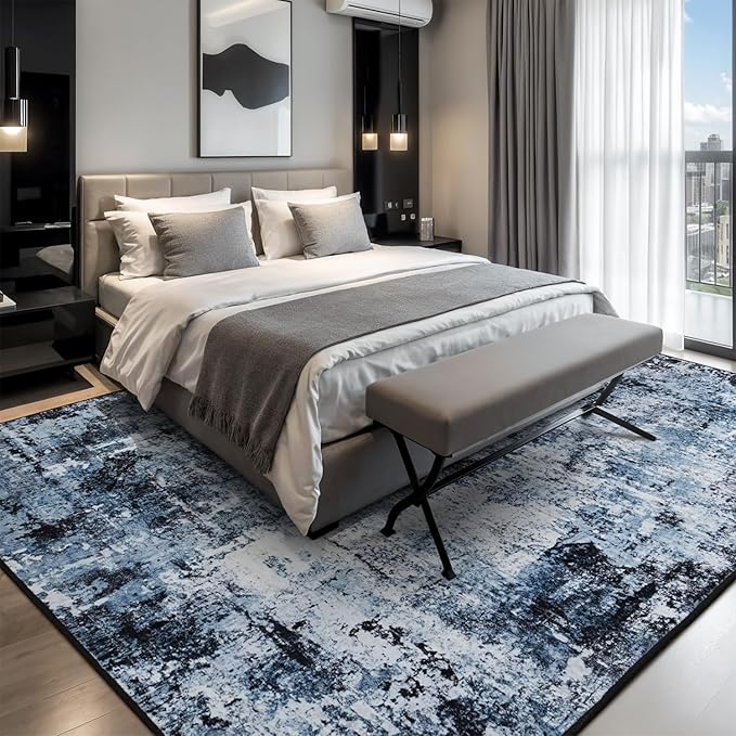 Rugflix 7x10 Area Rugs for Living Room, Washable Navy Blue Dark Large Rug | - Image 2
